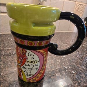 Colorful Ceramic Nurse Mug with Black Handle